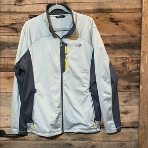 The North Face Men's Light Gray and Dark Gray Jacket with Yellow Accents